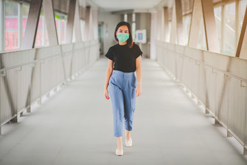Asian woman wearing mask for protect pm2.5 and cough with Covid-