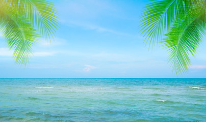 Naklejka na ściany i meble Tropical sea beach island with blue sky background,summer and relax concept 
