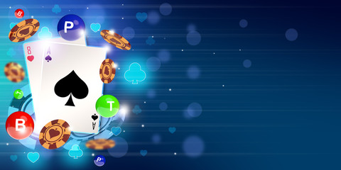 Casino Baccarat or Punto Banco theme background illustration with player, banker and tie symbol together with chips and nature 9 cards combination