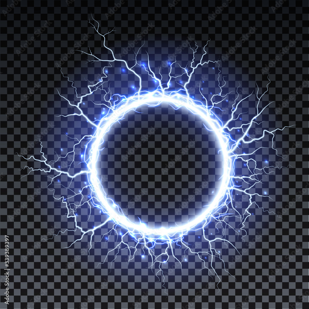 Wall mural lightning strikes and sparks, electrical energy on transparent background. lightning flash and spark