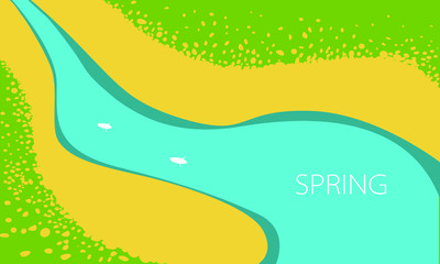 Abstract green background, In the spring of the background,Flowers everywhere, winding rivers.