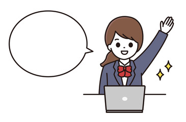 学生 女性 パソコン 吹き出し イラスト