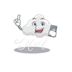 Cloudy windy cartoon character speaking on phone