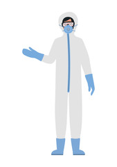Doctor with protective suit glasses and mask against Covid 19 vector design