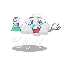Cloudy windy smart Professor Cartoon design style working with glass tube