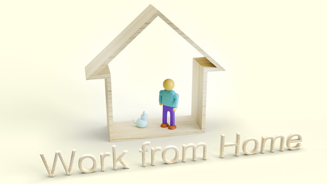 wood toys home and wooden figure 3d rendering for work from home content.