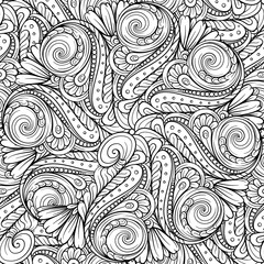 Black and white abstract floral seamless pattern.
