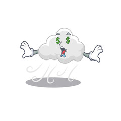 Rich cartoon character design of cloudy windy with money eyes