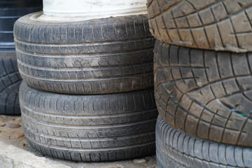 Used tires in a garage
