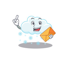 Happy snowy cloud mascot design concept with brown envelope