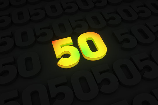 3d render. Stylish volumetric digit 50 megabytes in a gradient, on a black patterned background. Concept: internet, communication, technology, digital, speed