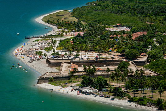 Forte Orange, island of Itamaraca, near Recife, Pernambuco, Brazil on March 10, 2010. It was built in 1631, by the Dutch to disembark and embark ships. Aerial view