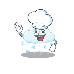 Snowy cloud chef cartoon design style wearing white hat