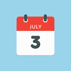 Icon calendar day 3 July, summer days of the year