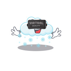 Cartoon design style of snowy cloud with modern Virtual Reality headset