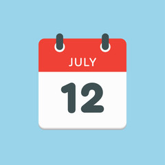 Icon calendar day 12 July, summer days of the year