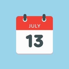 Icon calendar day 13 July, summer days of the year
