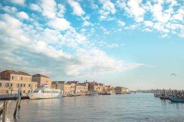 General and peaceful view of Venice from a wharf.