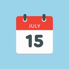Icon calendar day 15 July, summer days of the year