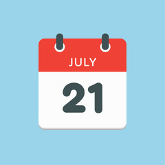 Icon calendar day 21 July, summer days of the year