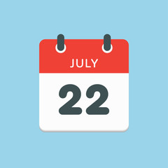 Icon calendar day 22 July, summer days of the year