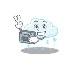 Snowy cloud mascot design as a professional photographer working with camera