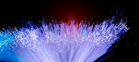 optical fibres dinamic flying from deep on technology background