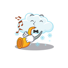 Talented musician of snowy cloud cartoon design playing a trumpet