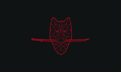 Vector wolf head geometric red line. Red low poly art. Wolf icon in different style vector illustration.	