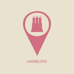 Travel template. Hamburg city coat of arms element in location pointer