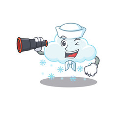 A cartoon icon of snowy cloud Sailor with binocular