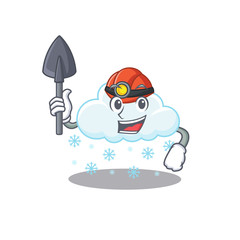 Snowy cloud miner cartoon design concept with tool and helmet