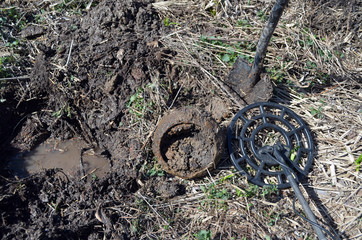19th century cast-iron kitchen pot. It was distributed in the Russian Empire. Found with metal detector. Poltava Region, Ukraine