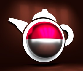 Tea emblem template and design element for tea shop, restauran. Teapot abstract illustration. Flag of the Indonesia. 3D rendering