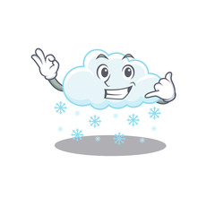 Cartoon design of snowy cloud with call me funny gesture