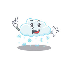Snowy cloud mascot character design with one finger gesture