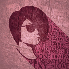 Portrait of beautiful woman in black sunglasses. Short hair. Half turn view. Web icon with long shadow