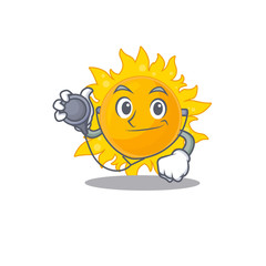 Summer sun in doctor cartoon character with tools