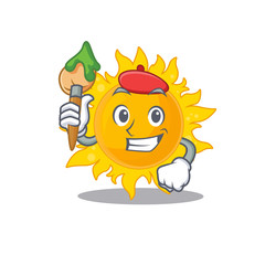 A creative summer sun artist mascot design style paint with a brush