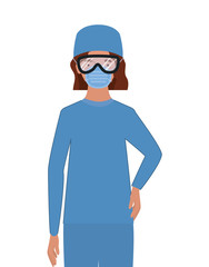 Woman doctor with uniform mask and glasses vector design