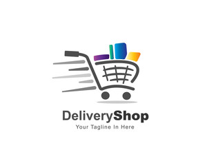 Fast move delivery shopping cart logo design inspiration