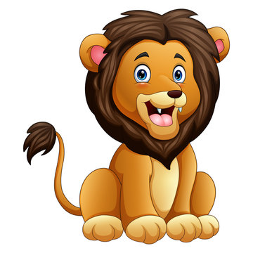 A lion sitting down on a white background