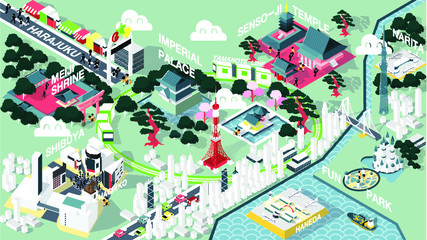 isometric graphic design vector illustration of Tokyo famous place map for travel