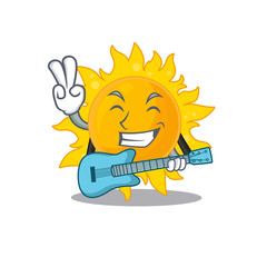 Talented musician of summer sun cartoon design playing a guitar