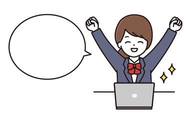 学生 女性 パソコン 吹き出し イラスト