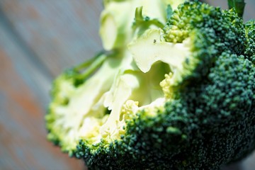 broccoli on a wooden surface