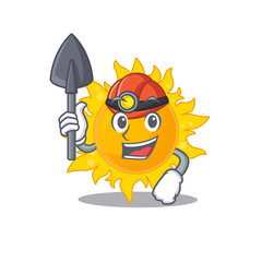 Summer sun miner cartoon design concept with tool and helmet