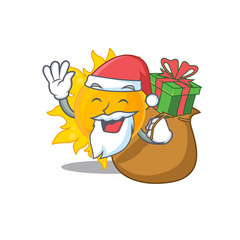 Cartoon design of summer sun Santa with Christmas gift