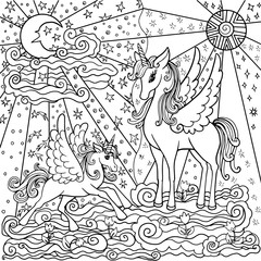 page for antistress coloring pages with unicorns © MagicVector