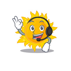 A gorgeous summer sun mascot character concept wearing headphone